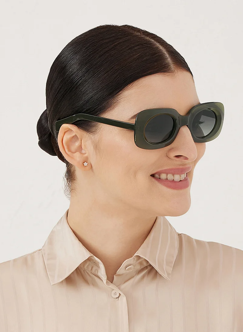 Blackout Duo,Women Sunglasses, Rectangle Sunglasses, UV Protection: UV400 (Green,Green)