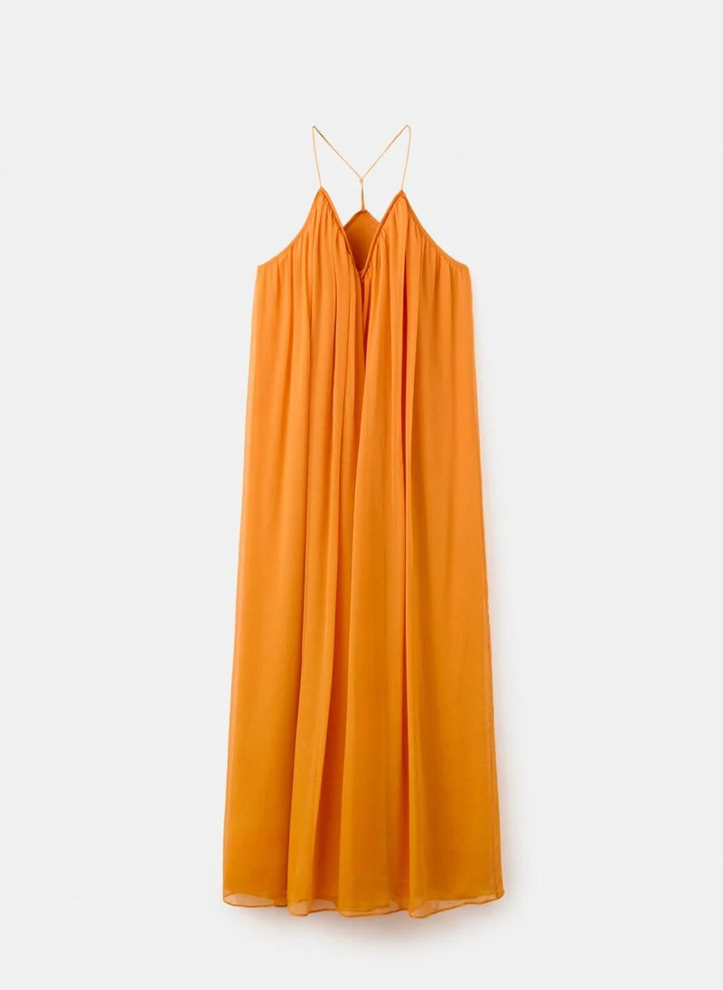 Mango burnt orange Chiffon V-Neck Dress for Women | Best Price UAE