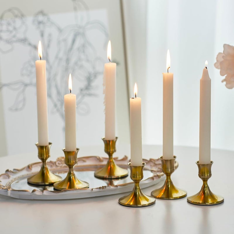 AGANS Willceka Gold Taper Candle Holder, Brass Candlestick Holders, Vintage Metal for Table Centerpieces Wedding Christmas Decor (Gold, 6 Pcs) - Image 1