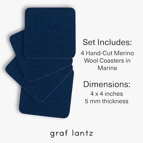 Graf Lantz - Bierfilzl Merino Wool Square Coasters Set of 4 - Marine (4"x4"x5mm) - Absorbs 30% of Weight - Natural German Wool - Heat Resistant, Sustainable, Reusable - Home Decor, Coffee Table Decor - Image 4