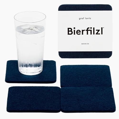 Graf Lantz - Bierfilzl Merino Wool Square Coasters Set of 4 - Marine (4"x4"x5mm) - Absorbs 30% of Weight - Natural German Wool - Heat Resistant, Sustainable, Reusable - Home Decor, Coffee Table Decor - Image 1