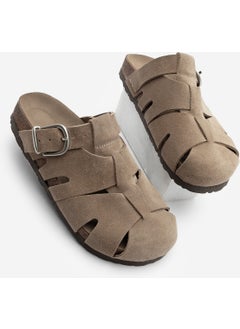 MARJIN Women's Leather Closed Front Casual Olive Suede Slippers Yolis  - Image 1