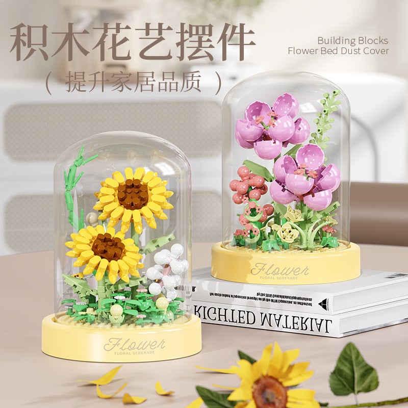 Sunflower Preserved Flower Building Blocks with Dust Cover, Educational DIY Toy - Image 2