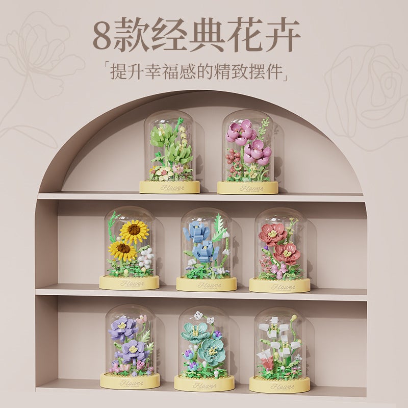 Sunflower Preserved Flower Building Blocks with Dust Cover, Educational DIY Toy - Image 1