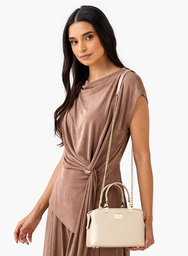 Flora Bella By Shoexpress Textured Tote Bag with Detachable Chain Strap and Zip Closure