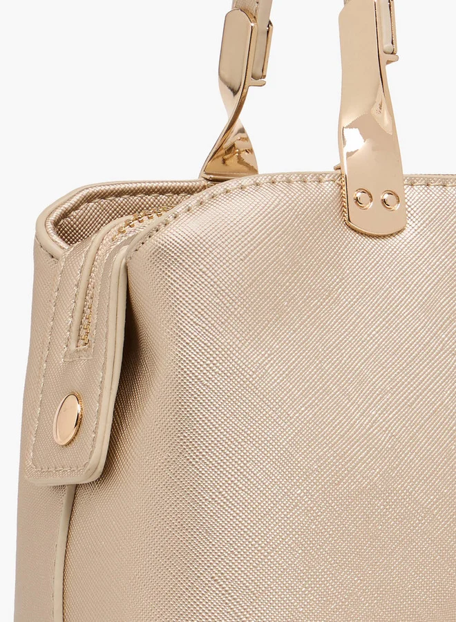 Flora Bella By Shoexpress Textured Tote Bag with Detachable Chain Strap and Zip Closure