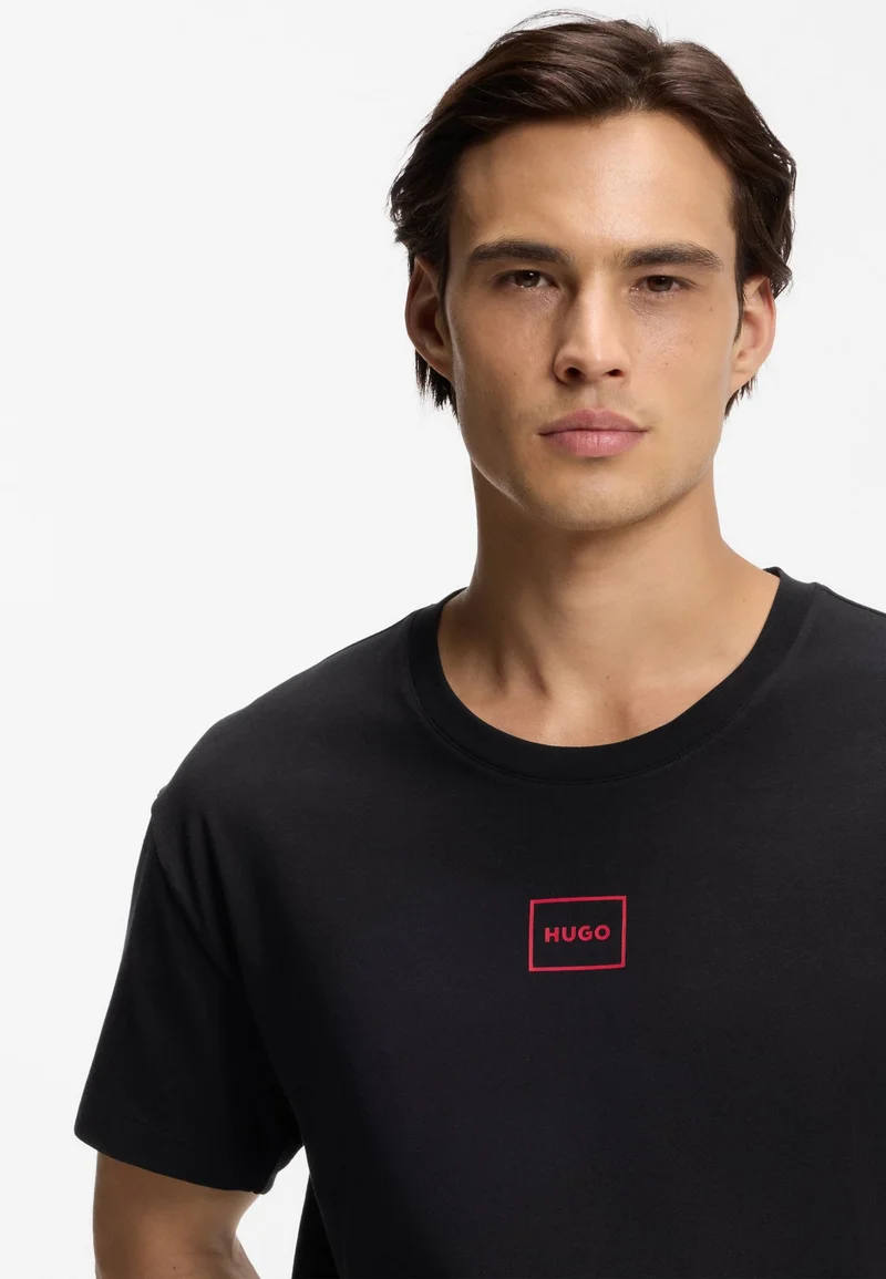 HUGO Black Stretch-cotton T-shirt with logo print for Men | Best Price UAE