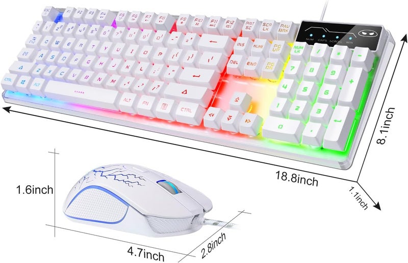 مايجغي مجموعة لوحة مفاتيح وفأرة للألعاب، لوحة مفاتيح K1 مضيئة بالأضواء الLED RGB مع 104 أزرار للكمبيوتر أو الجهاز اللوحي (لون أبيض) - Image 3