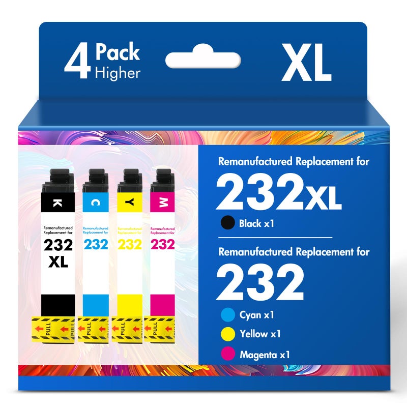Cool Toner حزمة خراطيش حبر 232XL 232 XP-4200 المعاد تصنيعها بديل لخراطيش الحبر 232 XL لطابعة إبسون XP4200 XP 4200 ووركفورس WF-2930 XP-4205 WF-2950 (4 عبوات، أسود، أزرق، أرجواني، أصفر) - Image 1