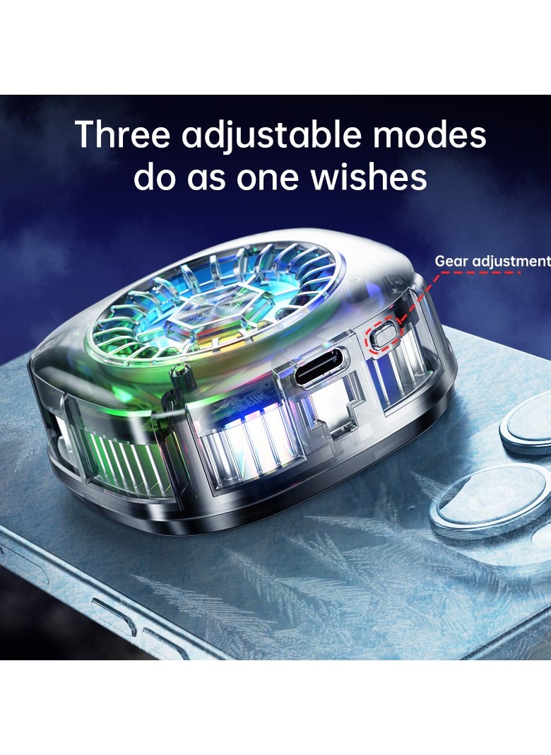 Magnetic mobile phone cooler, iPad mobile phone cooling fan with semiconductor cooling chip, universal mobile phone radiator suitable for Tiktok live broadcast, outdoor Vlog, mobile games； For universal iPhone/Android smartphones