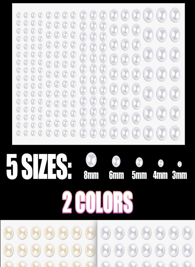 BELLEBOOST 2364 Pcs of Pearl Stickers 3/4/5/6/8mm White+Beige Pearls Self Adhesive Face Gems, Stick on Body Crystal Beads with Quick Dry Makeup Glue for Face Eye Hair Nails Make up and Craft DIY Decorations - Image 3