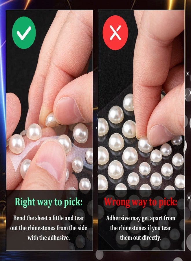 BELLEBOOST 2364 Pcs of Pearl Stickers 3/4/5/6/8mm White+Beige Pearls Self Adhesive Face Gems, Stick on Body Crystal Beads with Quick Dry Makeup Glue for Face Eye Hair Nails Make up and Craft DIY Decorations - Image 4
