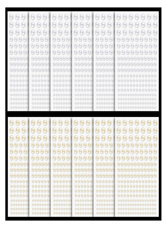 BELLEBOOST 2364 Pcs of Pearl Stickers 3/4/5/6/8mm White+Beige Pearls Self Adhesive Face Gems, Stick on Body Crystal Beads with Quick Dry Makeup Glue for Face Eye Hair Nails Make up and Craft DIY Decorations - Image 1
