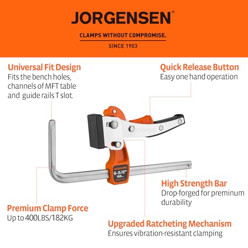 Jorgensen 658 Ratcheting Table Clamps Quick Release Track Saw Clamps Guide Rail Clamp for MFT Table and Guide Rail System 278 Throat Depth 400lbs Load Limit 2 Pack - Image 3