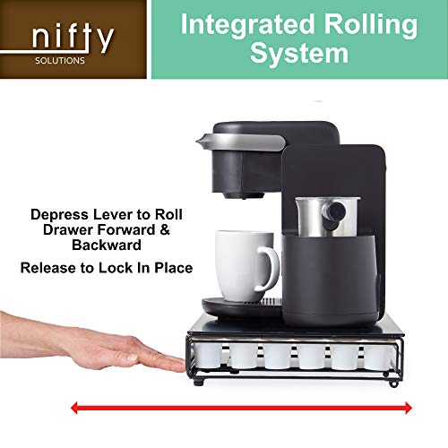 Nifty Solutions Nifty Rolling Coffee Pod Drawer – Tempered Glass, Black, Compatible with K-Cups, 36 Pod Pack Holder, Compact Under Coffee Pot Storage Drawer, Slim Home Kitchen Counter Organizer - Image 4