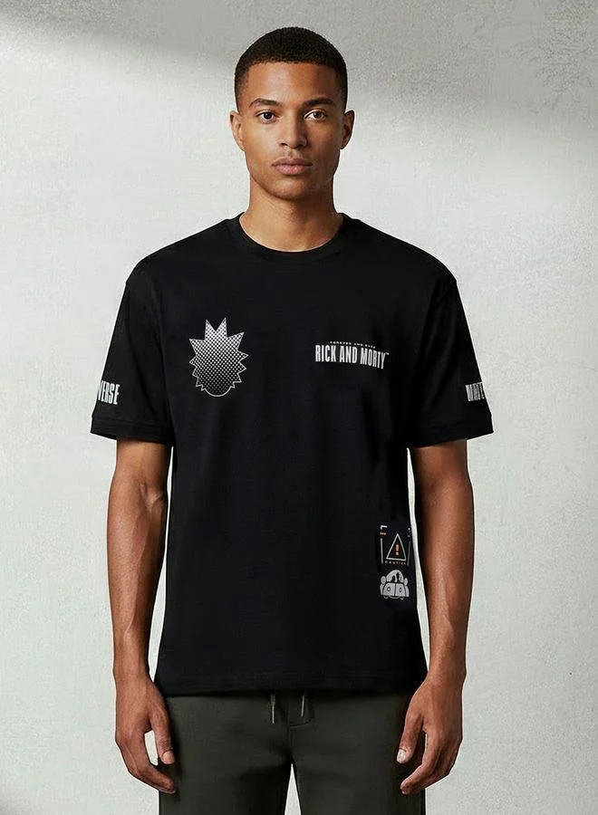 SP Characters Men Regular Fit Crew Neck Short Sleeve Rick and Morty Print T-shirt