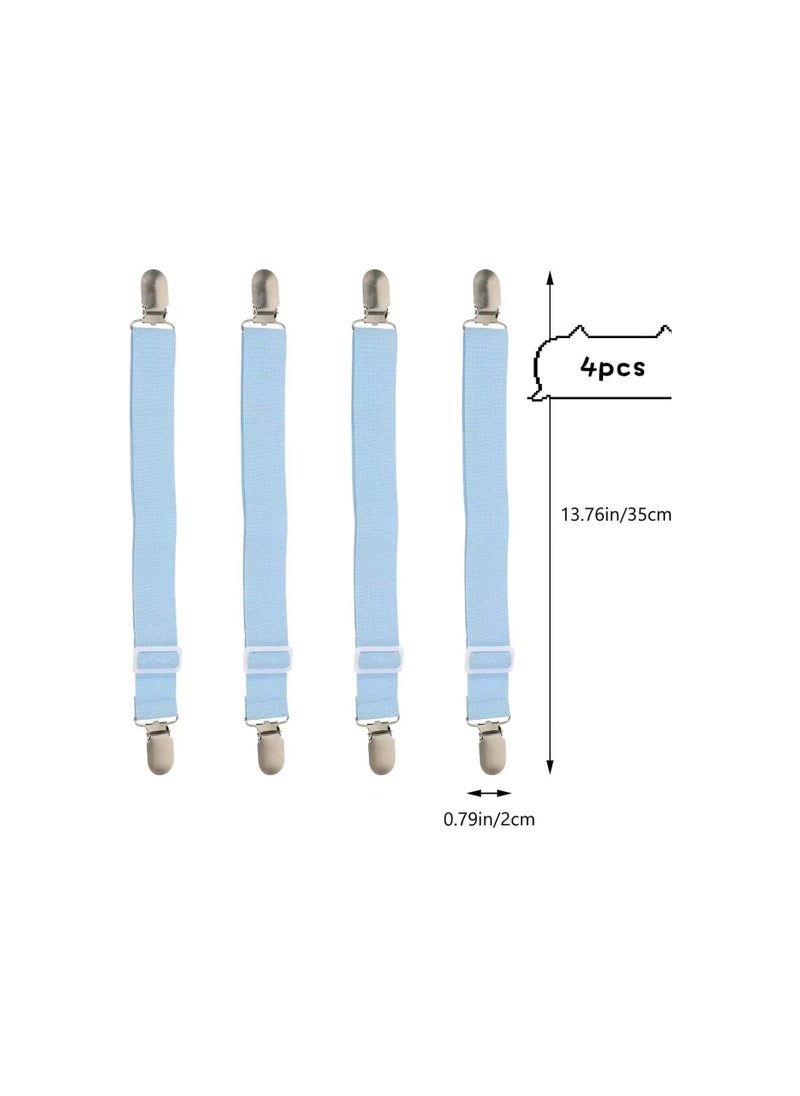 Generic - Bed Sheet Holder Strap Fastener, 4pcs Adjustable Mattress Sheets Holder Clips Sheet Fastener Sheet Corner Holder Elastic Band Sheet Suspender Gripper Blue - Image 1