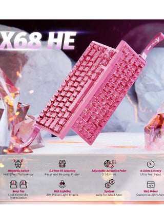 لوحة مفاتيح الألعاب الميكانيكية X68 HE Rapid Trigger 60% سلكية TKL مع تشغيل قابل للتعديل، مفتاح مغناطيسي بتأثير هول، معدل استطلاع 8 كيلو هرتز، إضاءة خلفية RGB، تثبيت علوي، غطاء مفتاح مطبوع جانبيًا - view 2