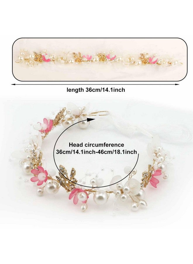 Ever Fairy Princess Flower Crystal Headpiece Girls Rhinestone Pearl Headband Women Wedding Floral Hairband Bridal Hair Accessories Photography For Girls And Women (Pink) - Image 2