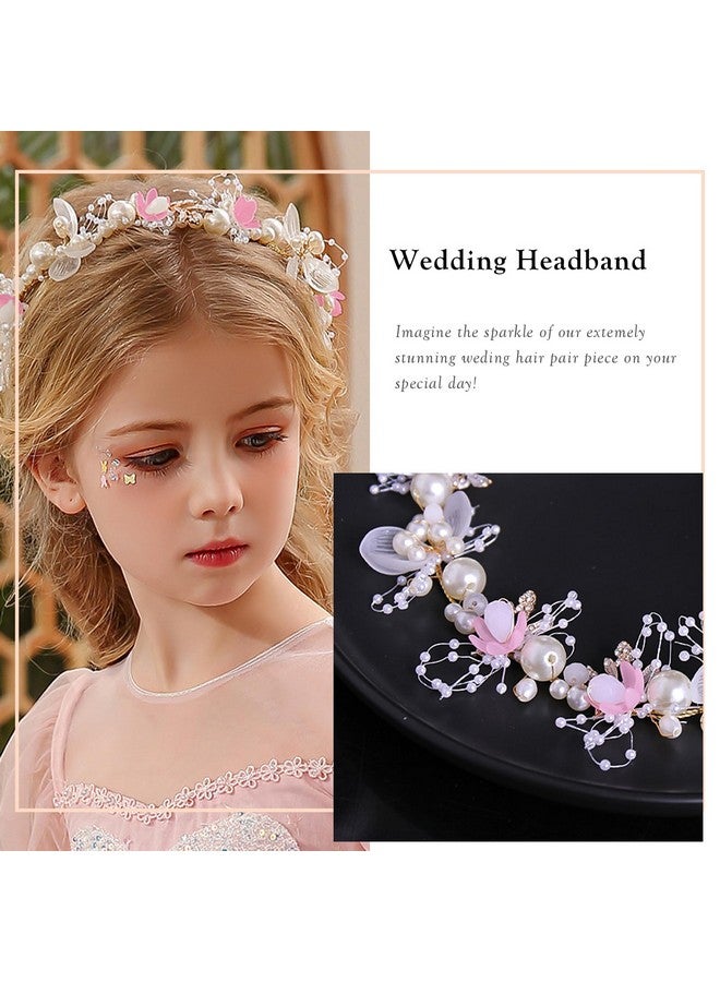 Ever Fairy Princess Flower Crystal Headpiece Girls Rhinestone Pearl Headband Women Wedding Floral Hairband Bridal Hair Accessories Photography For Girls And Women (Pink) - Image 3