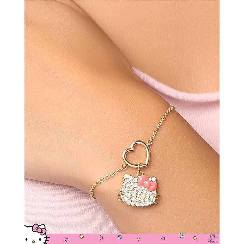 SALLY ROSE Hello Kitty Pave Crystal Charm Bracelet for Women, 6.75+1 18k Gold Flash-Plated Official License Hello Kitty Bracelet - Image 2