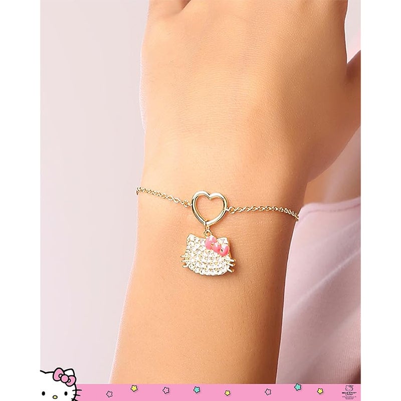 SALLY ROSE Hello Kitty Pave Crystal Charm Bracelet for Women, 6.75+1 18k Gold Flash-Plated Official License Hello Kitty Bracelet - Image 3