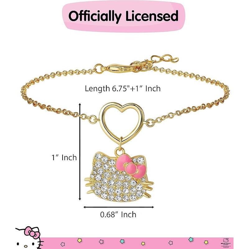SALLY ROSE Hello Kitty Pave Crystal Charm Bracelet for Women, 6.75+1 18k Gold Flash-Plated Official License Hello Kitty Bracelet - Image 5