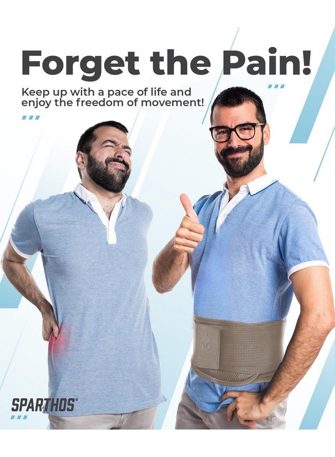 Sparthos Back Brace for Lower Back Pain - Immediate Relief from Sciatica, Herniated Disc - Lumbar Support Pad - For Home u0026 Lifting At Work - For Men u0026 Women - Fits 44-52″ Waist (Beige-L, Check Sizing) - Image 1