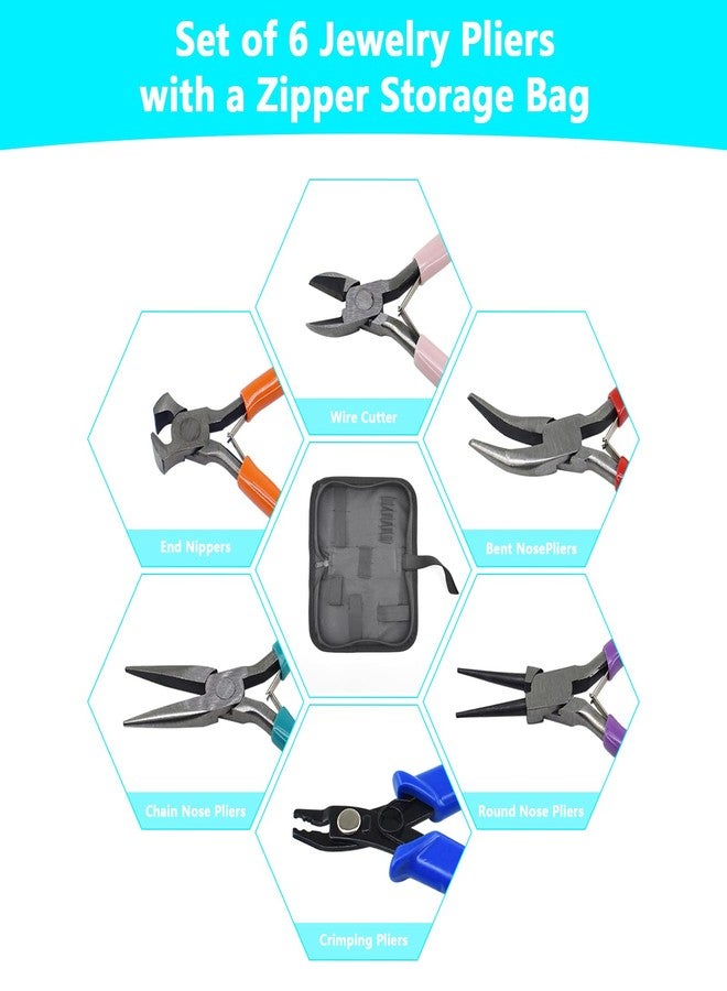 Renashed 6Pcs Jewelry Pliers Making Tools Kit for Necklace, Bracelet, Earrings or Repairing, Include Wire Cutters, Nose, Crimping, Bent Nose Pliers, End Nippers for Beading Craft - Image 4