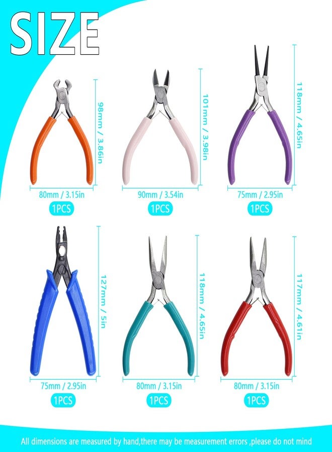 Renashed 6Pcs Jewelry Pliers Making Tools Kit for Necklace, Bracelet, Earrings or Repairing, Include Wire Cutters, Nose, Crimping, Bent Nose Pliers, End Nippers for Beading Craft - Image 2
