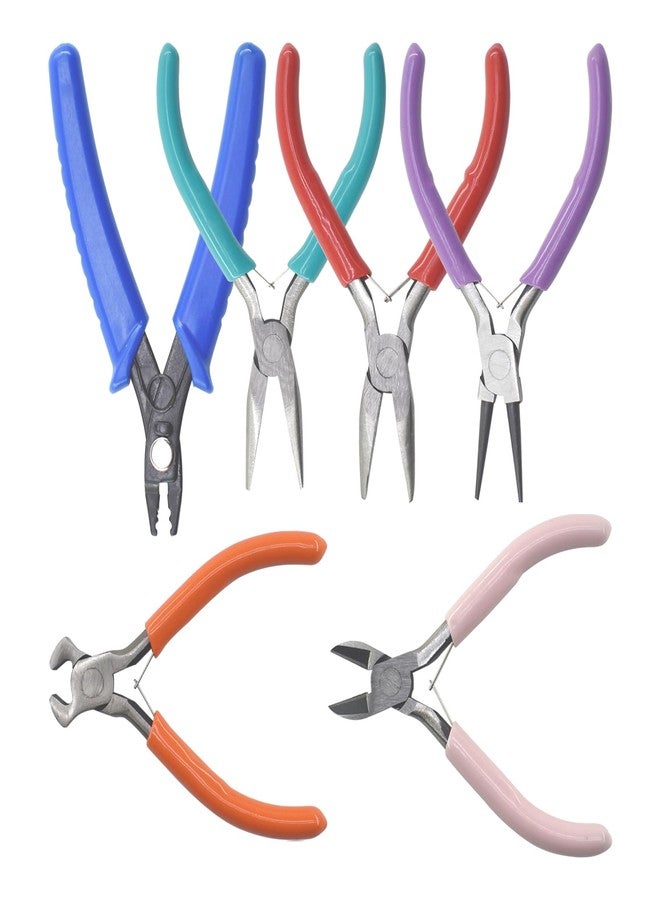 Renashed 6Pcs Jewelry Pliers Making Tools Kit for Necklace, Bracelet, Earrings or Repairing, Include Wire Cutters, Nose, Crimping, Bent Nose Pliers, End Nippers for Beading Craft - Image 1