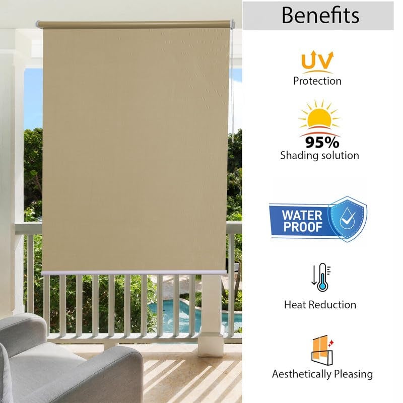 GREEN DECOR Roller Blinds 300 GSM Polyester Fabric Waterproof & Sun Blockage Corded Roll Up and Down Blinds Curtains for Window, Door, Balcony (Beige Color 3 X 8 Feet, Pack of 1 Piece) - Image 4