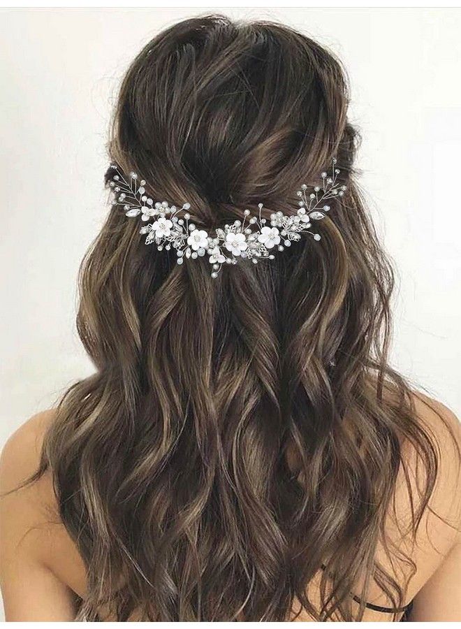 GORAIS Flower Bride Wedding Hair Vine Crystal Bridal Headpieces Pearl Hair Accessories For Women And Girls (Asilver) - Image 1
