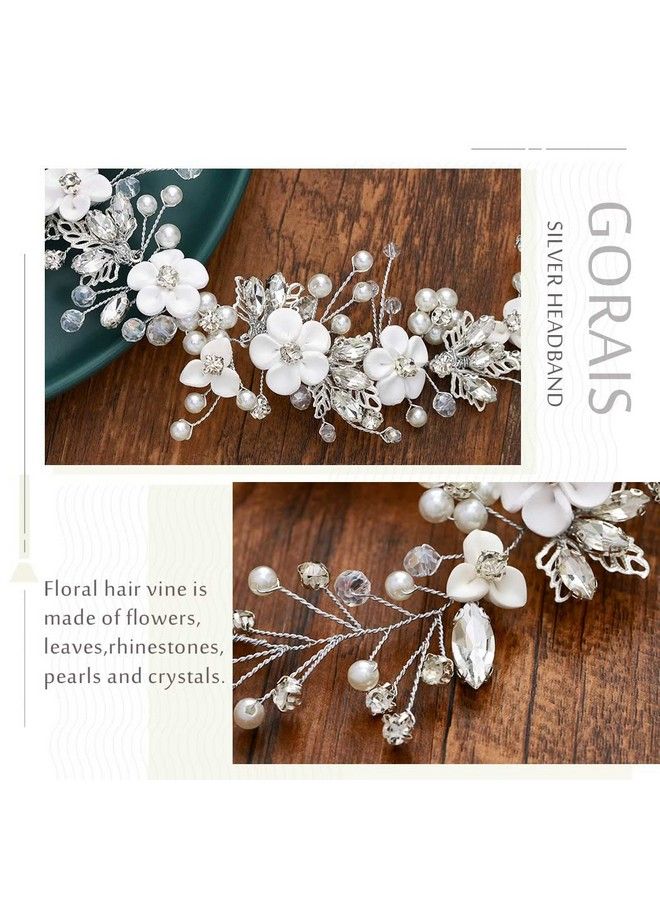 GORAIS Flower Bride Wedding Hair Vine Crystal Bridal Headpieces Pearl Hair Accessories For Women And Girls (Asilver) - Image 4