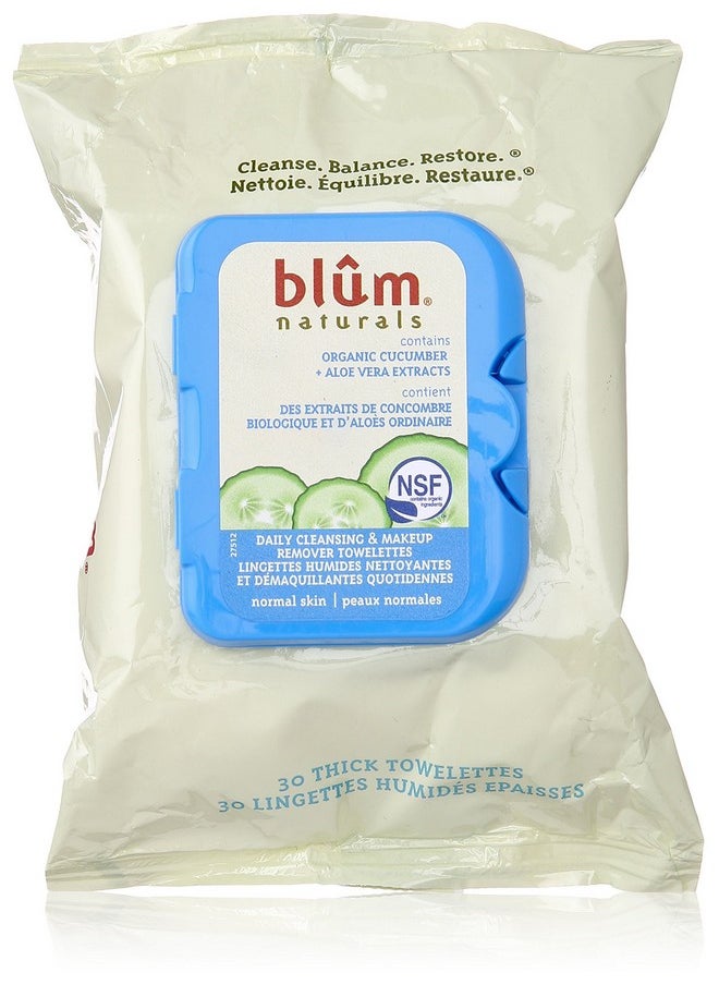Blum Naturals - Daily Normal Skin Cleansing Towelettes With Cucumber Pack Of 3 (90 Count Total) - Image 1