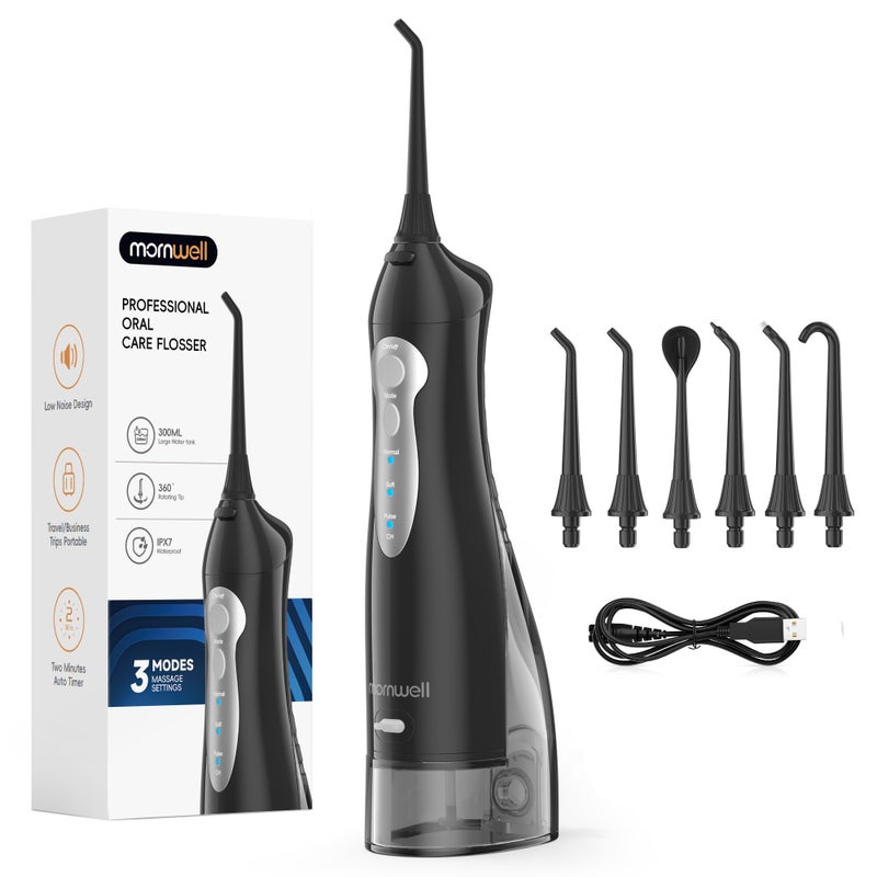 Mornwell Water Flosser, Mornwell Water Flossers for Teeth - 330ML Tank USB Rechargeable Dental Flosser, IPX7 Waterproof 3 Modes & 4 Jet Tips Portable Dental Oral Irrigator,Professional Water Flosser - Image 2