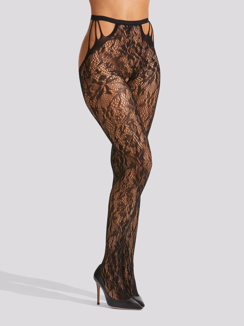 آن سمرز Ann Summers Lace Strappy Crotchless Tights Black