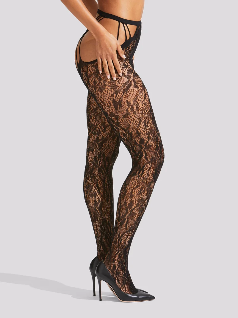 آن سمرز Ann Summers Lace Strappy Crotchless Tights Black