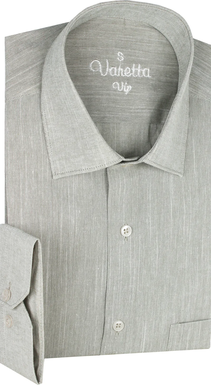 فاريتا Men's Green Long Sleeve Linen Effect Pocket Cotton Shirt