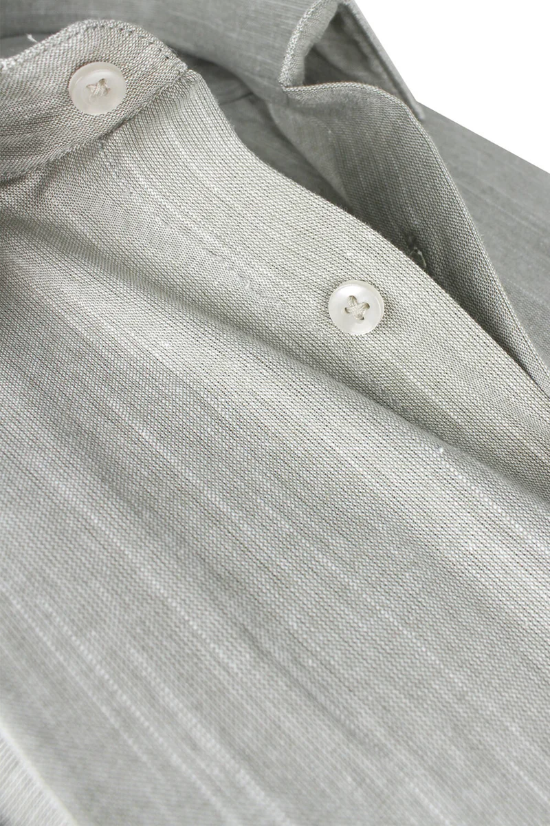 فاريتا Men's Green Long Sleeve Linen Effect Pocket Cotton Shirt