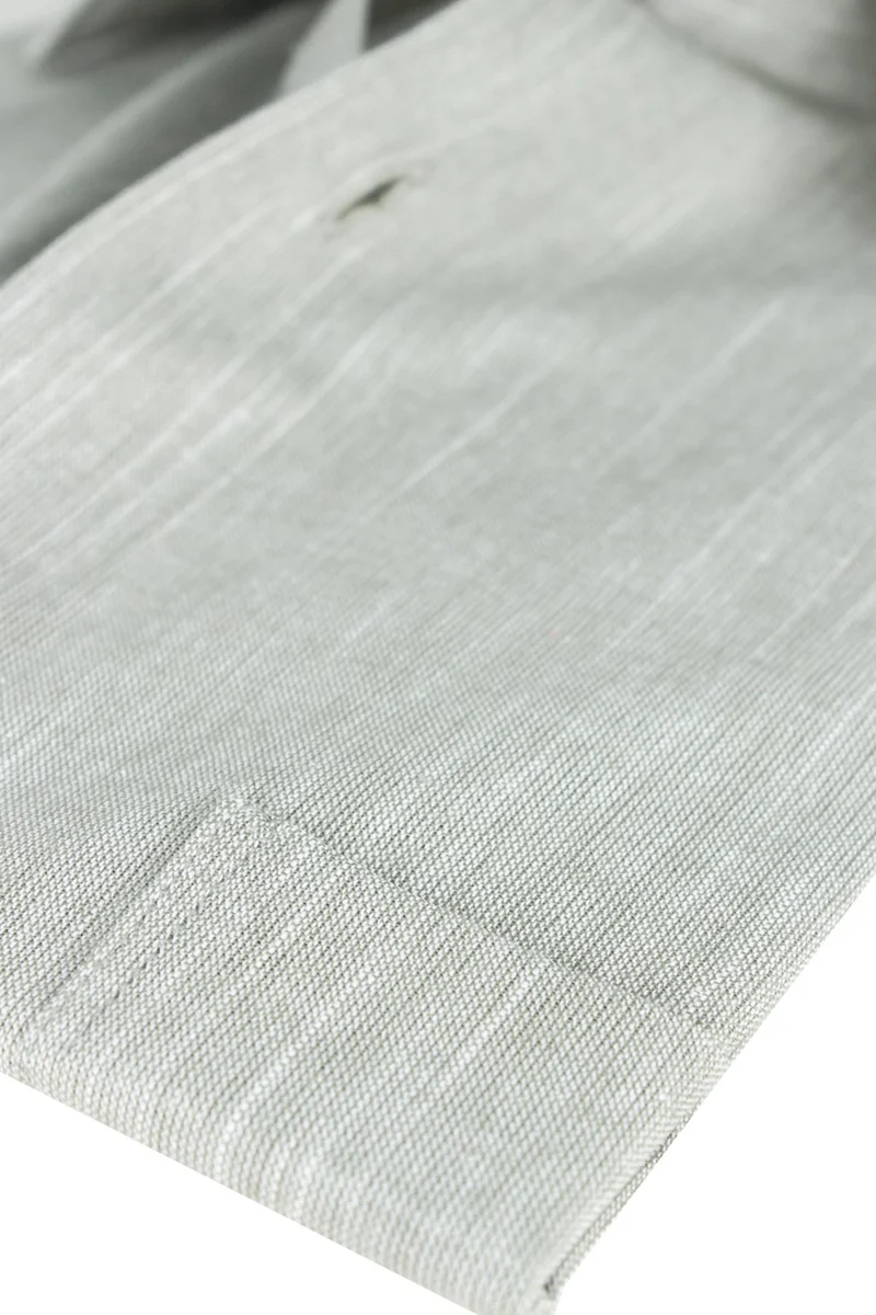 فاريتا Men's Green Long Sleeve Linen Effect Pocket Cotton Shirt