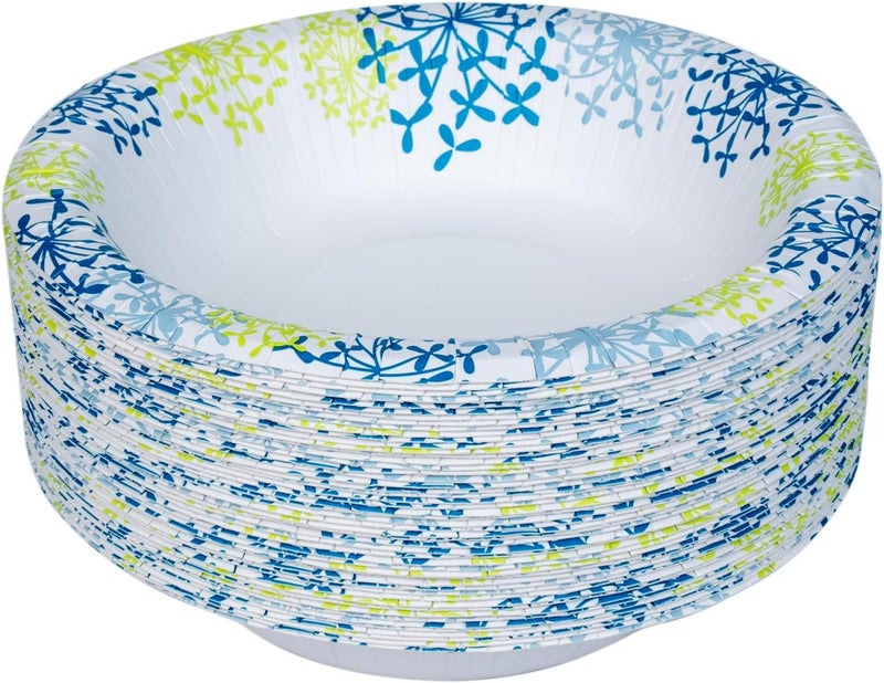 Glad Disposable Paper Bowls Blue Hydrangea Print  Round Soak Proof Cut Proof Microwaveable Heavy Duty Disposable Bowls  Bulk Paper Bowls for Parties Dinner Paper Plates 16 Oz 50 Count - Image 4