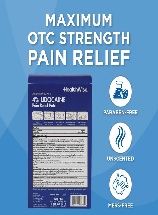 HealthWise Lidocaine Pain Patch | 4% OTC Lidocaine | 12-Count Assorted Sizes | Paraben-Free Formula | Temporarily Soothes Minor Aches and Pains | Unscented | Flexible Application - Image 2