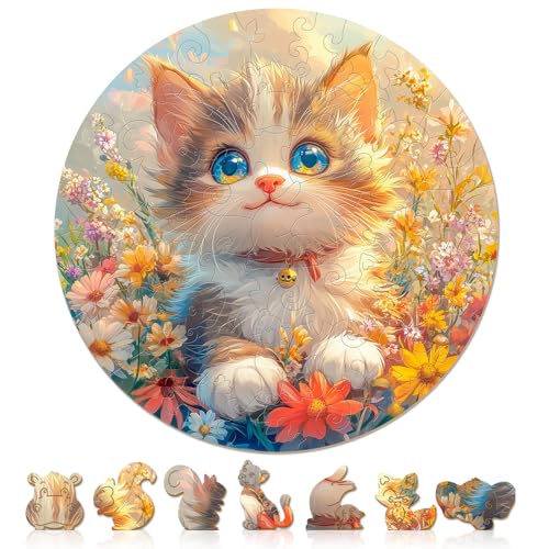 AEEKDOOK 50 Piece Puzzles for Kids Lovely Cat Wooden Puzzles for Kids Ages 46 Kids Puzzle with Unique Animal Shapes Easter Puzzles Gift for Boys and Girls 114 114in - Image 1