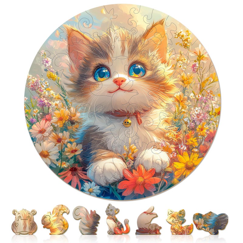 AEEKDOOK 50 Piece Puzzles for Kids Lovely Cat Wooden Puzzles for Kids Ages 46 Kids Puzzle with Unique Animal Shapes Easter Puzzles Gift for Boys and Girls 114 114in - Image 3