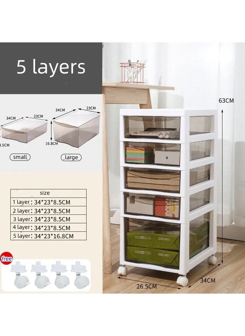 Generic - 5 Layers Desktop Storage Box Drawer Organizer with Wheels Desk Storage Cabinet Under Table Multi-Layer Cabinet Trolley Movable Book Shelf Atorage Cabinet - Image 1