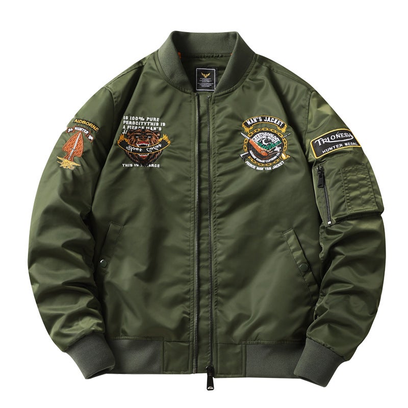 Factory Outlet Spring and Autumn American Air Force Mens Baseball Suit Coat Embroidered ma1 Aviator Jacket 22C36 Army Green 