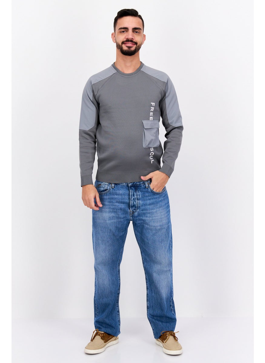 Free Soul Men Crew Neck Brand Logo Long Sleeves Sweatshirt, Grey  - Image 4