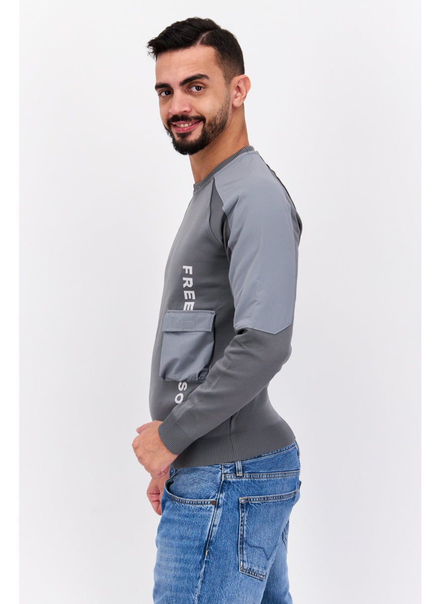 Free Soul Men Crew Neck Brand Logo Long Sleeves Sweatshirt, Grey  - Image 2
