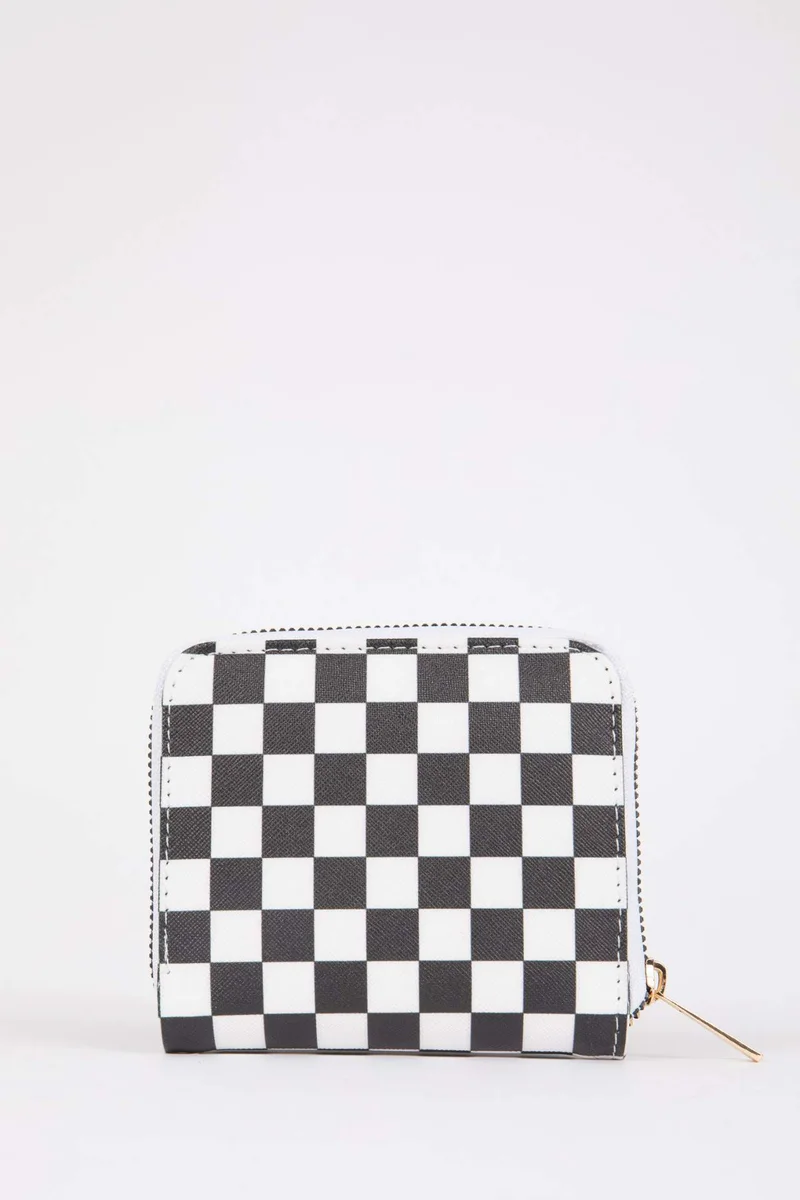 ديفاكتو Women's Checkerboard Patterned Faux Leather Wallet